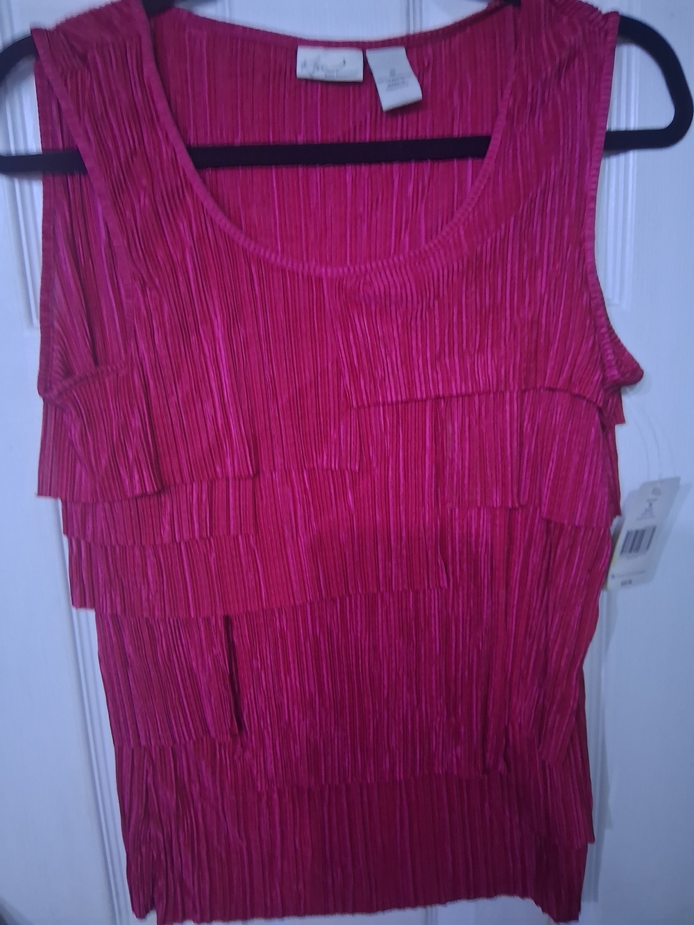 Kim Rogers Sleeveless Tiered Pleated Top in Bright Pink